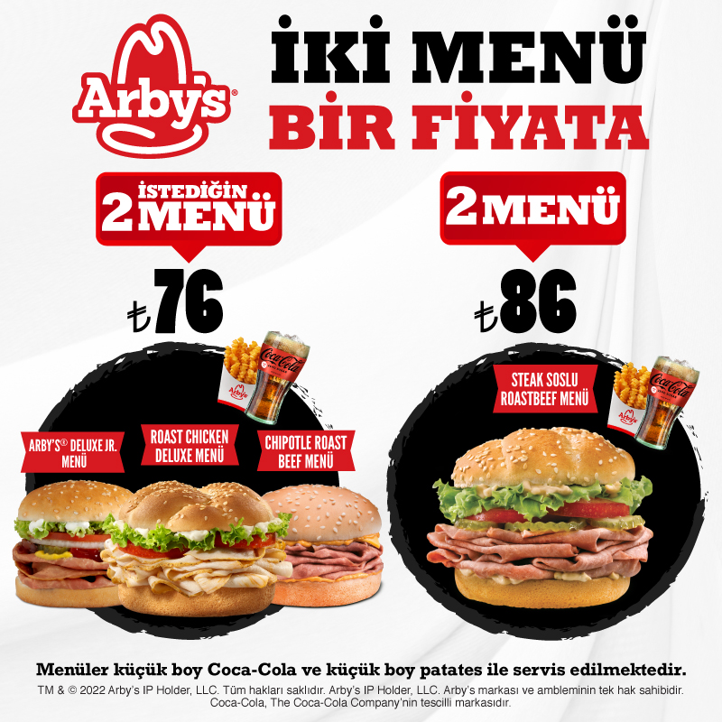 Iki Menu Bir Fiyata Bir Bana Bir Sana Arby S Kampanya Ve Menuleri Arby S Turkiye
